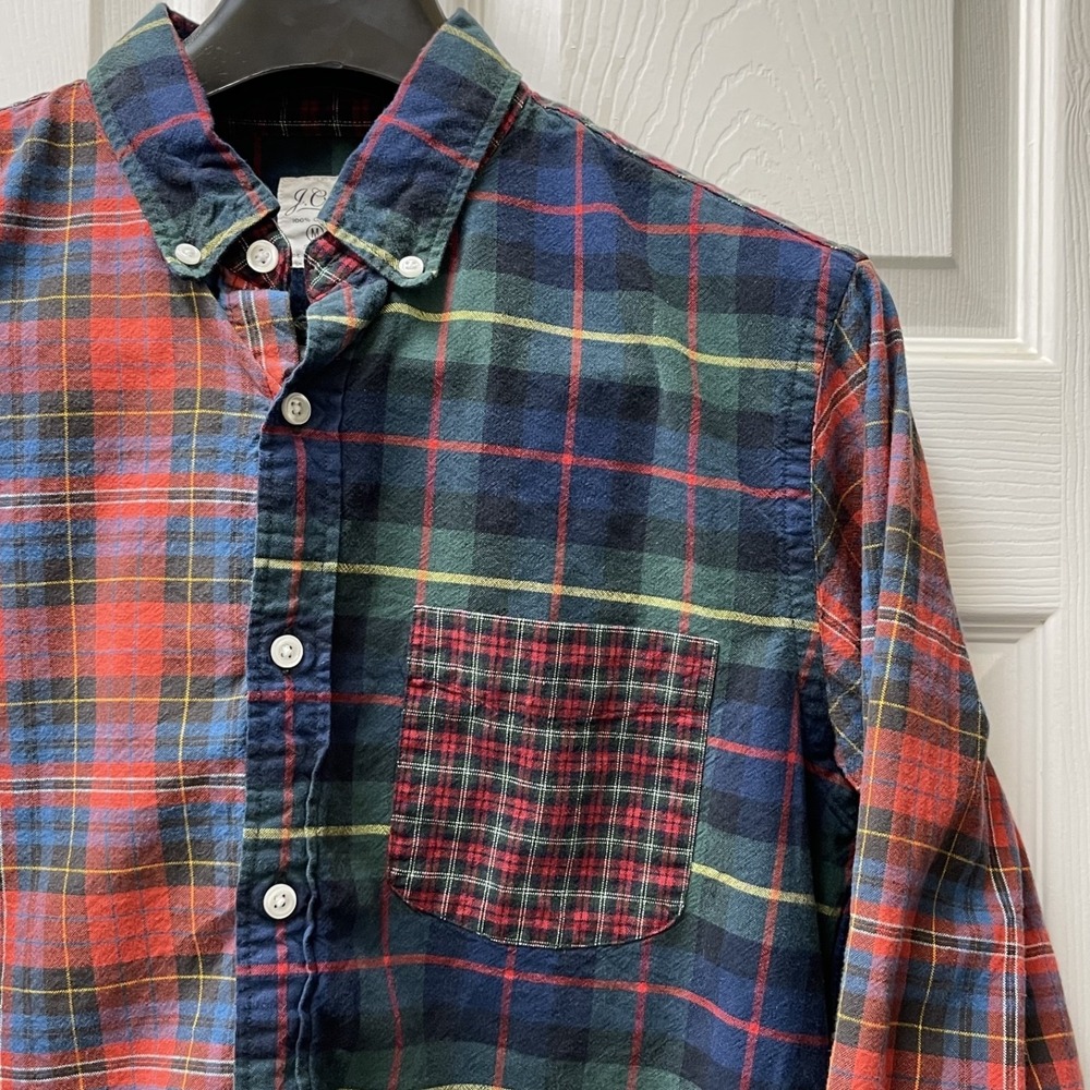 J Crew Shirt Mens Medium Mixed Tartan‎ Brushed Cotton Slim Fit Cotton Preppy